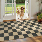 Lessymo Checkered Easy Jute Entryway Rug, 3x5 Washable Area Rugs for Living Room Outdoor Patio, Non Slip Farmhouse Carpet Indoor Door Mat for Entry Front Door Guestroom Deck, Diamond Black/Beige