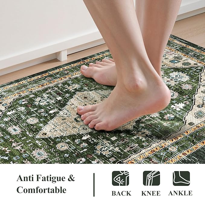 Collive Anti Fatigue Mats for Kitchen Floor, Comfort Non Slip Kitchen Floor Mats Cushioned Standing Desk Mat for Office, Laundry, Sink, 17”x47” Green Waterproof Kitchen Rugs