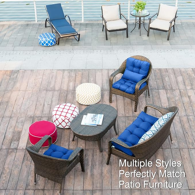 QILLOWAY Outdoor Seat/Back Chair Cushion Tufted Pillow, Spring/Summer Seasonal Replacement Cushions - Set of 2 (Royal Blue/Classic Blue)