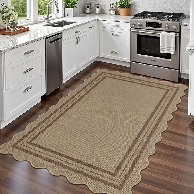Modern Easy Jute 4x6 Outdoor Patio Rug, Washable Indoor Brown Kitchen Rugs Farmhouse Neutral Non Slip Area Rug for Living Room Backyard Bedroom