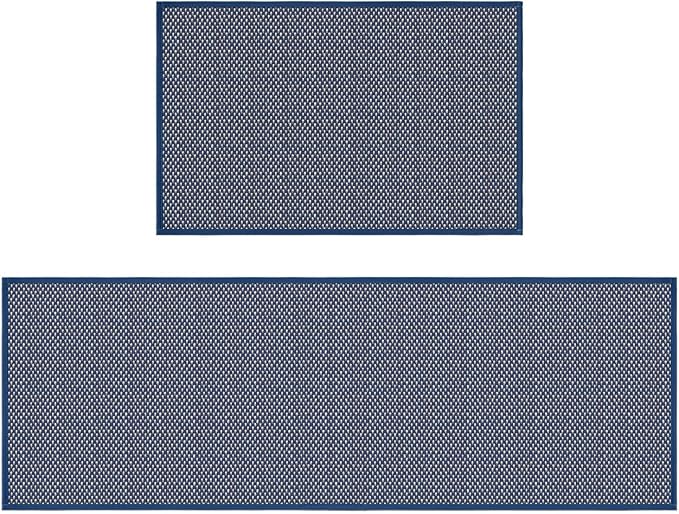 Artoid Mode Washable Non Slip Blue Kitchen Rugs and Mats Set of 2, Rubber Backing Absorbent Kitchen Mats for Floor Front of Sink - 17x29 and 17x47 Inch