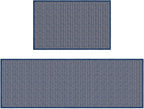 Artoid Mode Washable Non Slip Blue Kitchen Rugs and Mats Set of 2, Rubber Backing Absorbent Kitchen Mats for Floor Front of Sink - 17x29 and 17x47 Inch