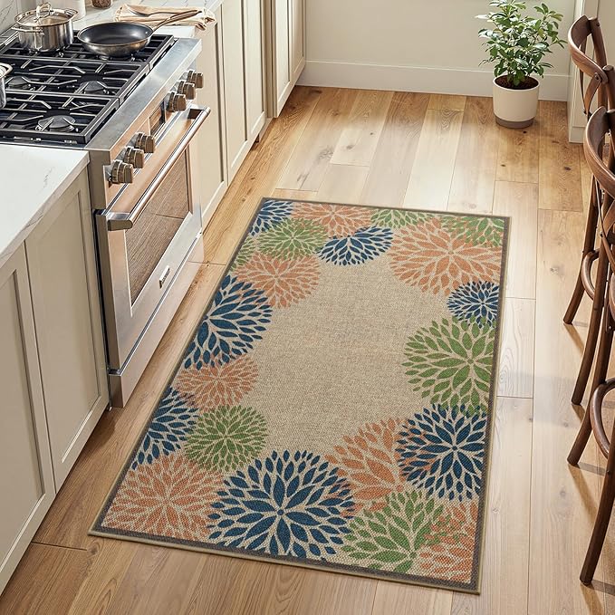 LIVEBOX Easy Jute 28''x43'' Front Porch Rug, Outdoor Non Slip Washable Kitchen Rug Modern Floral Bohemian Area Rugs Floor Hello Welcome Door Mat Carpet for Entryway Doorway(Olive 28''x43'')