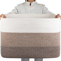 OIAHOMY 108L Large Cotton Rope Basket, Rectangle Woven Baskets for Storage, Nursery Blanket Storage Living Room, Toy Basket with Handle-25”x16”x16”-Gradient Dark Brown