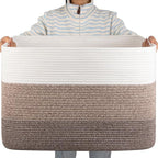 OIAHOMY 108L Large Cotton Rope Basket, Rectangle Woven Baskets for Storage, Nursery Blanket Storage Living Room, Toy Basket with Handle-25”x16”x16”-Gradient Dark Brown