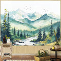Accnicc Watercolor Forest Mountain Tapestry Green Nature Pine Tree River Wall Tapestry for Bedroom Aesthetic Misty Woods Birds Small Tapestries Wall Hanging for Living Room Dorm Decor 60 x 44 Inch