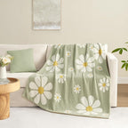 Snuggle Sac Spring Flower Throw Blanket for Couch, Fuzzy Microfiber Warm Winter Floral Blankets, Cute Throws for Girls Daughter Gifts, Flower Sage Green, 50x60 inches