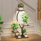 Plant Stand Indoor with Grow Lights - S-Shaped Plant Shelf, Lighted Corner Plant Stands for Indoor Growing, 32" Metal Flower Holder, 4 Tiered Decorative Shelves for Home, Hallway, Black