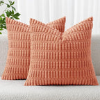 MIULEE Pack of 2 Corduroy Decorative Euro Sham Throw Pillow Covers 24x24 Inch Soft Boho Striped Pillow Covers Modern Farmhouse Home Decor for Summer Sofa Living Room Couch Bed Coral