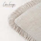 Foindtower Set of 2 Decorative Linen Fringe Throw Pillow Covers Cozy Farmhouse Boho Cushion Cover with Tassels Soft Accent Pillowcase for Couch Sofa Bed Living Room Home Decor 20×20 Inch Beige