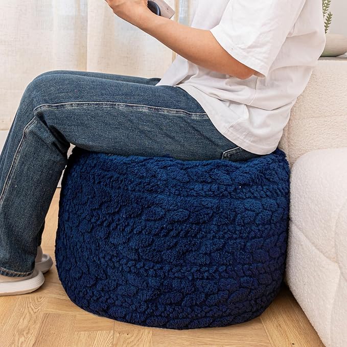 Round Pouf Ottoman 20 x 20 x 14 Inches Boho Poof Home Decor Floor Pouffe Ottoman Foot Rest for Couch Sofa Bean Bag Chairs Living Room Bedroom (Dark Blue)