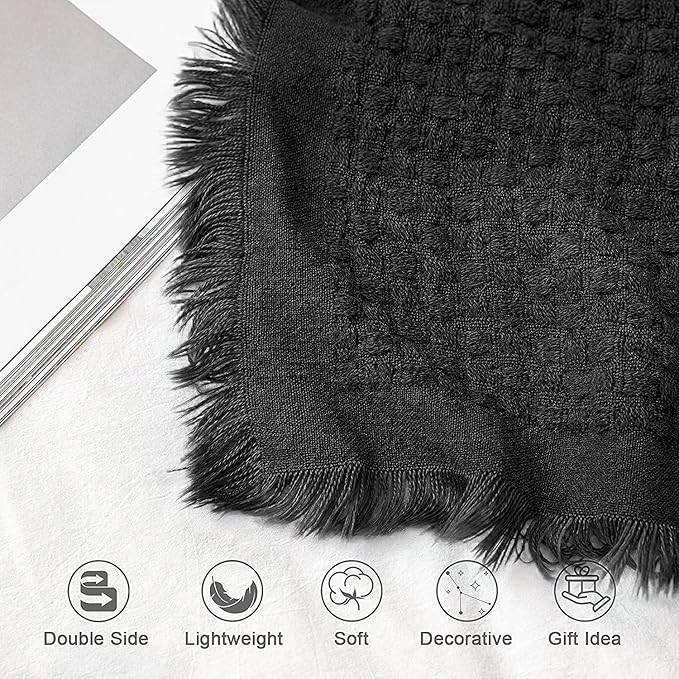 lifein Fall Black Throw Blanket for Couch-Soft Boho Bed Throw Blankets,Cozy Knitted Waffle Throw,Small Farmhouse Lightweight Blanket&Throw for Autumn,Woman,Man,Chair,Sofa,Home Decor(Black,50 * 60")