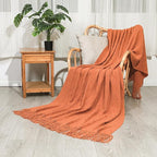 Throw Blanket for Couch Bed, Sofa Knit Blanket Farmhouse Throw for Living Room, Decorative Fall Throw Blanket for Chair, Outdoor Textured Boho Blanket（Rust 51x67In）