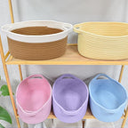 ABenkle Small Basket with Handles, Boho Decorative Rope Woven Dog Cat Toy Storage Bin Shelf Storage Organizer, Easter Christmas Gift Basket, 12"x8"x5", Brown
