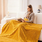 NEWCOSPLAY Super Soft King Blanket Mustard Yellow Premium Silky Flannel Fleece 3D Clouds Stylish Jacquard Lightweight Bed Blanket All Season Use 350GSM (Mustard Yellow, King(90"x110"))