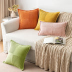 MIULEE Spring Decorative Lumbar Throw Pillow Covers for Couch Bed Livingroom 12x20 Inch Set of 2 Green Boho Accent Throw Pllows Broadside Striped Patchwork Soft Corduroy Summer Pillowcases