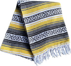 Del Mex Classic Mexican Blanket, Large Authentic Woven Falsa Throw (70"x50"), Artisan Southwest Décor for Beach, Yoga, Outdoors (Yellow)