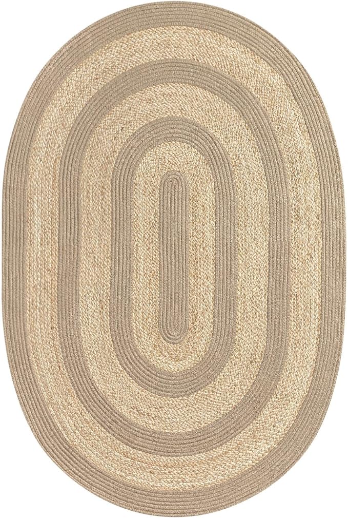 DEXI Jute Area Rug Natural Fiber 4x6 Oval, Woven Braided Durable Farmhouse Design Rugs for Living Room, Bedroom Dinning Room Office Outdoor Patio, Natural/Beige