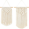 Mkono 2 Pcs Macrame Wall Hanging Boho Wall Art Decor Woven Chic Bohemian Room Decor for Bedroom Nursery Living Room Dorm Apartment, Small Size 13" L x 10" W and 16" L x 10" W