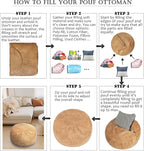 Thgonwid Unstuffed Moroccan Faux Leather Pouf Ottoman with Storage - Handmade Boho Chic Multi-Use Footrest for Living Room, Bedroom, Patio - Round Ethnic Floor Cushion & Decorative Accent, Khaki