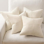 MIULEE Beige Throw Pillow Covers 20x20 Inch Set of 4 Boho Patchwork Cushion Cases Modern Farmhouse Pillow Cases with Invisible Zipper Corduroy Striped Home Decor for Couch Sofa Bedroom