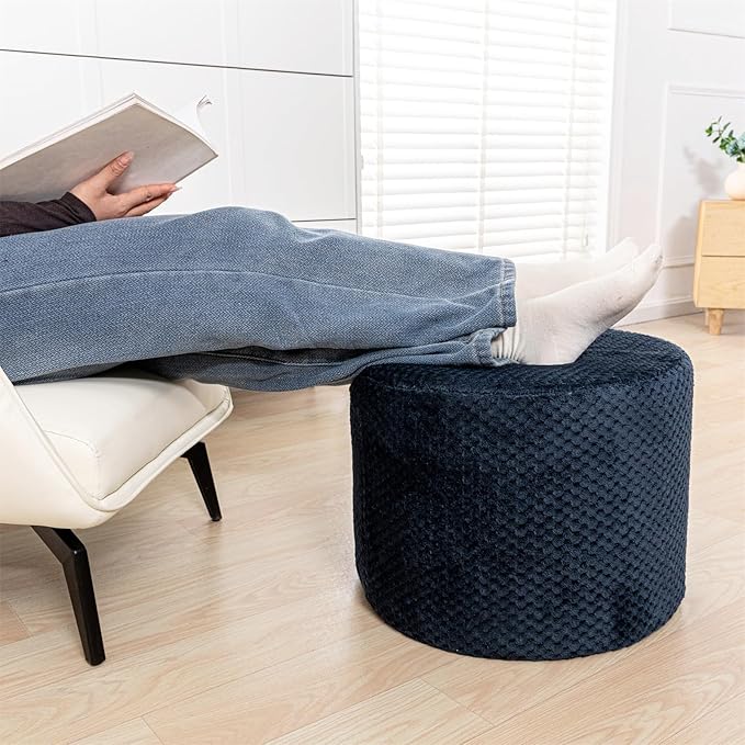 Ottoman Foot Rest Stuffed Round Boho Comfortable Floor Poof Seating Armchair Foot Stool Floor Cushion Bean Bag Pouf Ottoman 18x18x14 Inch Navy Blue