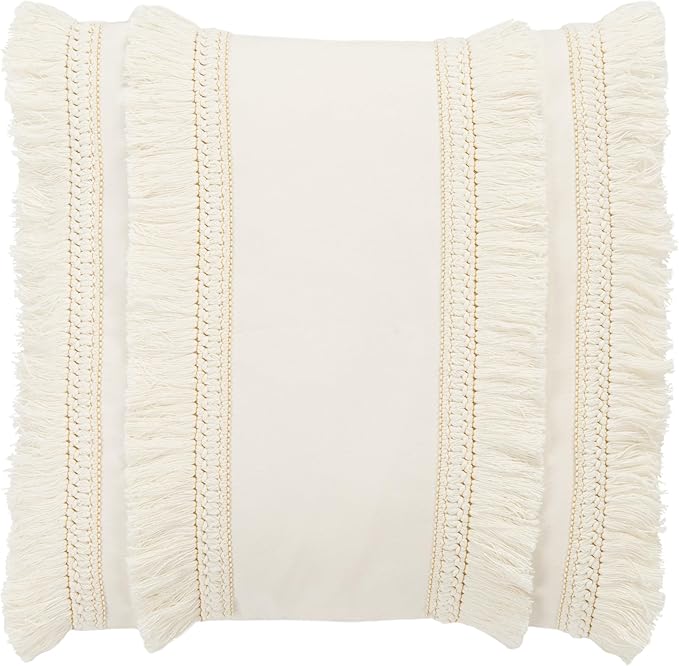 Safavieh Home Collection Grema Boho 16-inch White Fringe Decorative Accent Pillow PLS7142A-1616
