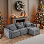 VINGLI 111" Convertible Modular Sectional Sofa,Comfortable L Shaped Reversible Couch with Ottoman, Removable 3 Seater Boneless Modern Couch, Durable Chenille Cloud Sofa for Living Room,Grey