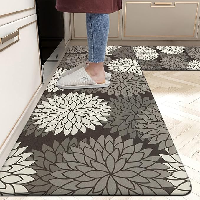 HEBE Anti Fatigue Kitchen Rug Sets 2 Piece Non Slip Kitchen Mats for Floor Cushioned Kitchen Rugs and Mats Waterproof Comfort Standing Mat Runner for Kitchen,Home Office,Sink,Laundry