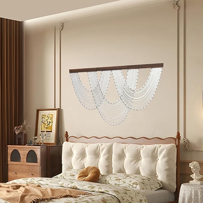 HVEST Large Macrame Wall Hanging Boho Decor- White Bohemian Macrame Wall Art- Geometric Modern Craftsmanship Handmade Woven Tapestry for Bedroom Living Room Backdrop- 47W X 30L inches
