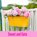 LaLaGreen Outdoor Hanging Planter (11.2 Inch, 6 Pack) Light Blue, Green, Neon Pink, Yellow, Orange, Peachy Pink Metal Iron Window Box Flower Pot Deck Railings Fence Rail Bucket Porch Home Garden Decor