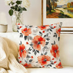 Burnt Orange Watercolor Floral Throw Pillow Covers 18x18 Set of 2, Spring Black Beige Flowers Decorative Pillowcases, Double-Sided Print Cushion Covers for Couch Sofa Bedroom Living Room Spring Decor