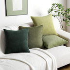 Softalker Throw Pillow Covers 20x20 Inch, Set of 4, Soft Corduroy Boho Stripe Decorative Pillow Cover, Couch Fluffy Pillow Cover for Farmhouse Home Decor Bed Living Room, Green