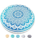 Mandala Life ART Yoga Decor Floor Cushion Cover - Round Meditation Pillow Case - Hand Printed Organic Cotton Pouf