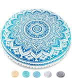 Mandala Life ART Yoga Decor Floor Cushion Cover - Round Meditation Pillow Case - Hand Printed Organic Cotton Pouf