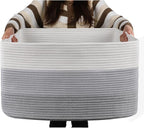 OIAHOMY Large Blanket Basket, 22”x17”x12” Rectangle Woven Baskets, Nursery Blanket Storage Living Room, Toy Storage With Handle, Large Baskets for Organizing-Gradient Grey