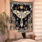 Aipon Boho Moth Tapestry Vintage Floral Flowers Tapestries Aesthetic Retro Mushroom Tapestries for Bedroom Sun and Moon Indie Large Tapestry Wall Hanging for Living Room Dorm 80 x 60 Inch