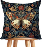William Morris Abstract Vintage Floral Velvet Butterfly Design Throw Pillow Covers Home Decor, Retro Art Decor Pillowcase Cushion Cover for Bed Sofa Living Room, Square 18x18inch (Blue-Butterfly)