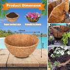 Riare 4 Pack 12 Inch Round Coco Liners Replacement, 100% Natural Coconut Coir Liners for Hanging Baskets, Garden Flower Vegetables Planter Pot, Window Box, Fence, Decks