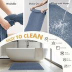 MIULEE Set of 2 Waffle Bathroom Rugs, Boho Bath Rugs Non Slip Washable, Super Absorbent Bath Mats, Ultra Soft Rubber Backed Shower Mats for Bathroom Floor, Tub, Blue, 17"x24"+18"x30"
