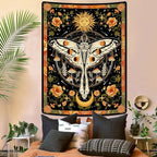 Aipon Orange Moth Tapestry Boho Retro Floral Flowers Tapestries Aesthetic Vintage Mushroom Tapestries Bedroom Indie Vertical Tapestry Wall Hanging for Living Room Dorm (60.00'' × 80.00'', Orange)