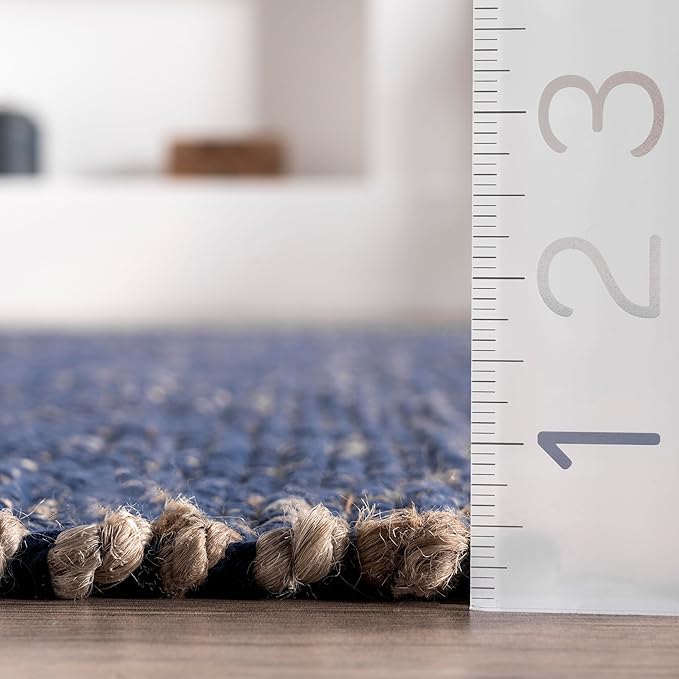 nuLOOM 4x6 Elfriede Jute & Cotton Hand Woven Area Rug, Blue, Solid Rustic Farmhouse Style, Weaved Design, Natural Fiber, For Bedroom, Living Room, Dining Room, Hallway, Office, Entryway