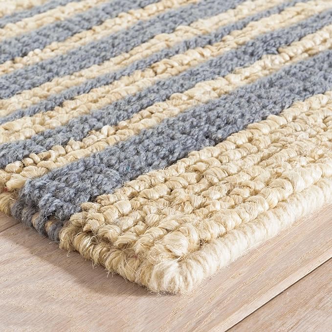 Dash and Albert Calder Stripe Pewter Blue Handwoven Jute Rug, 5 X 8 Feet, Blue Stripe Pattern