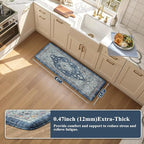 Collive Kitchen Mats for Floor, Boho Non Slip Kitchen Cushion Rug Kitchen Floor Mats Anti Fatigue for Office, Laundry, Sink, 17”x47”Dark Blue Non-Skid Waterproof Standing Desk Mat