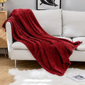 MIULEE Fleece Throw Blanket for Couch 300GSM Super Soft Lightweight Plush Striped, Burgundy Red Warm Cozy Breathable Ribbed Blanket for Bed/Sofa, Twin Size 60"x80"