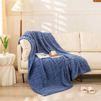YUSOKI Sherpa Large Throw Blanket Single Layer,Light Weight(1.7lb),370GMS-3D Stylish Design for Gift Home Decor (Washed Blue,50"x65")