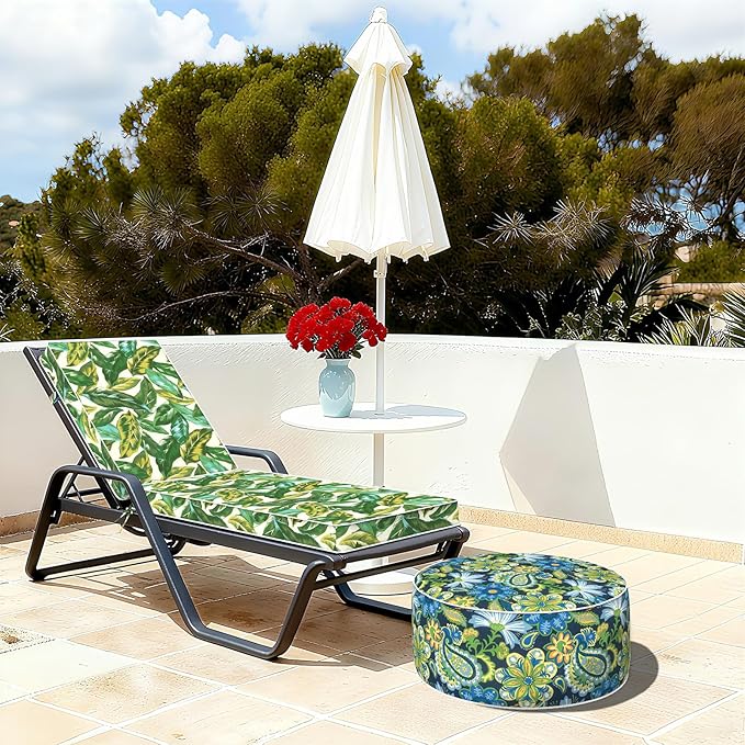 TWELAR Indoor/Outdoor Inflatable Ottoman with Handle, Decorative Fade-Resistant Round Footstool D21 x H9 inch, Portable Ottoman Pouf for Patio Garden Camping, Flower Child