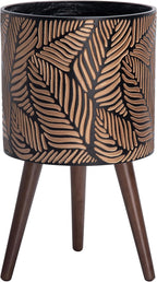 D'vine Dev 12 Inch Planter Pot with Stand, Mid-Century Tall Plant Pot with Legs for Indoor Plants, Large, Bronze/Grey, 88-L-C-6