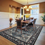 Amearea Vintage Design Navy Blue Area Rugs for Living Room, 4x6 Machine Washable Floral Collection Traditional Bedroom Rug, Low Pile Dinning Room Carpet, No Slip Office Kitchen Home Decor, Navy Blue