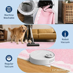 GarveeHome Washable Rugs 5x7 Area Rug for Living Room, Scalloped 5 x 7 Rug Solid Pink Modern Minimalism Low-Pile Carpet for Bedroom Dining Nursery Non Slip Mat with Rubber Back